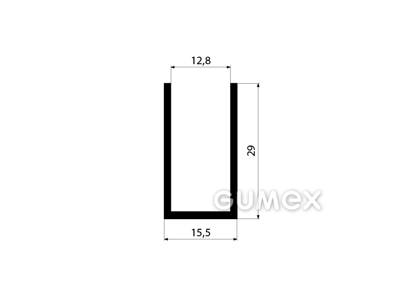 "U" Gummiprofil, 29x15,5/12,8mm, 70°ShA, EPDM, -40°C/+100°C, schwarz, 